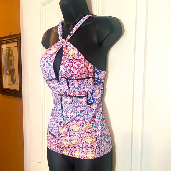 “NANETTE LEPORE” Maeve Patchwork Keyhole Tankini Top - Picture 8 of 15